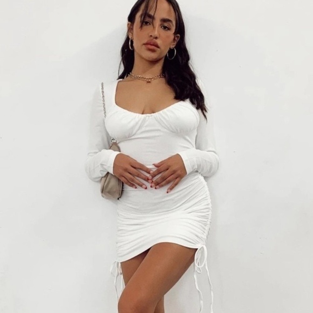 Princess Polly Mini Dress Women‎ 4 White Ruched Long Sleeve Bodycon Party Club